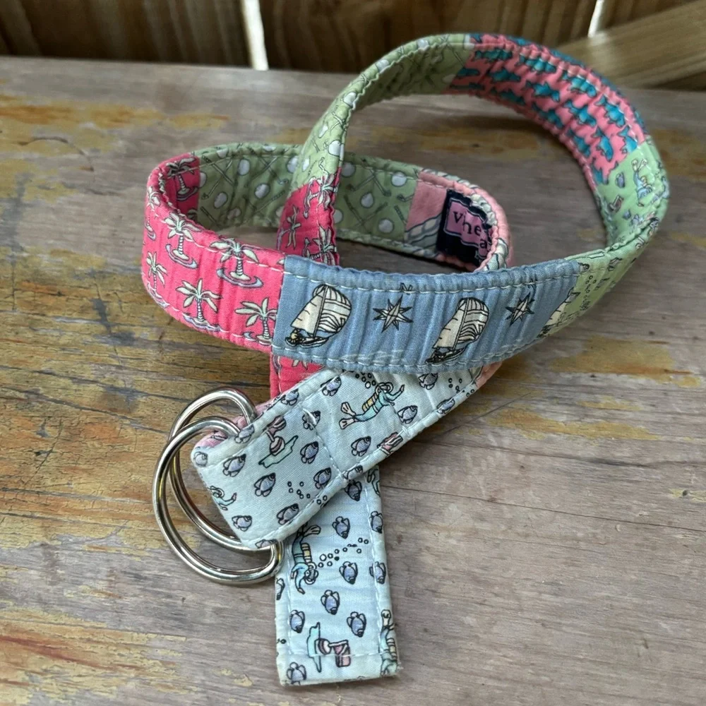 Vineyard Vines Preppy Cotton Patchwork D Ring Belt Multicolor Size M
